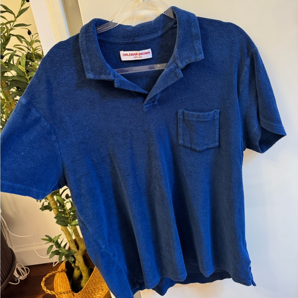 Orlebar Blue Towelling Polo Shirt